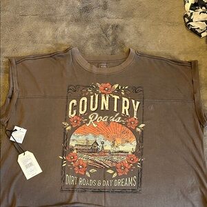 Country Roads Graphic Crop Top - Brown